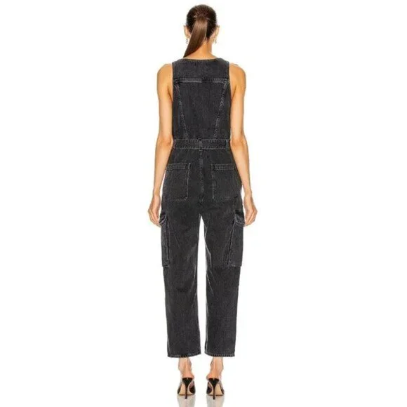 NWT Agolde black denim sleeveless belted jumpsuit 4
